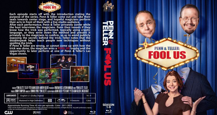 Click to view full size image
==============
Penn & Teller Fool Us - Season 1-9 Custom Blu-ray Cover
Penn & Teller Fool Us - Season 1-9 Custom Blu-ray Cover