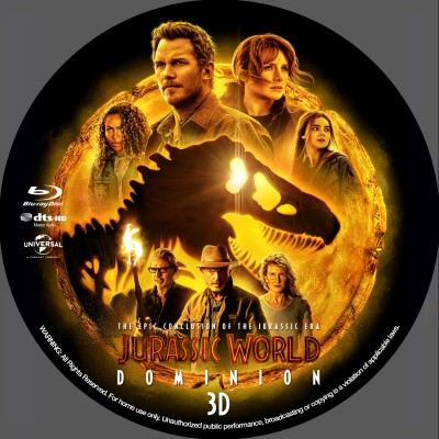 Jurassic World: Dominion 3D (2022) Custom Blu-ray Disc Label
