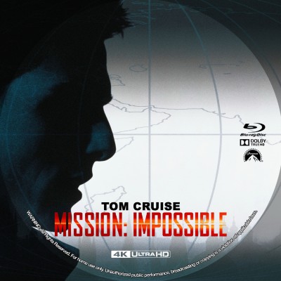 Click to view full size image
==============
Mission: Impossible (1996) Custom UHD 4K Blu-ray Disc Label
Mission: Impossible (1996) Custom UHD 4K Blu-ray Disc Label