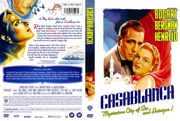 Click to view full size image
==============
Casablanca Custom DVD Cover
Based on manually restored and altered French and Czech posters.
Keywords: Humphrey Bogart Ingrid Bergman Casablanca Warner Scaramanga Casablanca Custom DVD Cover
Based on manually restored and altered French and Czech posters.
Keywords: Humphrey Bogart Ingrid Bergman Casablanca Warner Scaramanga
