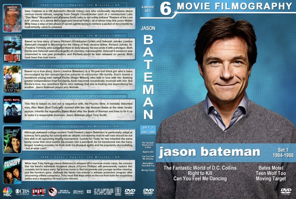 Click to view full size image
==============
Jason Bateman Film Collection - Set 1 (1984-1988) Custom DVD Cover
requested by joelazza
R1 space saver cover for the following movies:
The Fantastic World of D.C. Collins
Right to Kill
Can You Feel Me Dancing
Bates Motel
Teen Wolf Too
Moving Target
Please have the courtesy to leave a comment if you download this - THANKS :)
Jason Bateman Film Collection - Set 1 (1984-1988) Custom DVD Cover
requested by joelazza
R1 space saver cover for the following movies:
The Fantastic World of D.C. Collins
Right to Kill
Can You Feel Me Dancing
Bates Motel
Teen Wolf Too
Moving Target
Please have the courtesy to leave a comment if you download this - THANKS :)