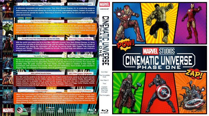 Marvel Studios Cinematic Universe - Phase One Custom Blu-ray Cover
requested by henkjonker34
R0 space saver cover for the following movies:
Iron Man
The Incredible Hulk
Iron Man 2
Thor
Captain America: The First Avenger
The Avengers
Please have the courtesy to leave a comment if you download this - THANKS :)
