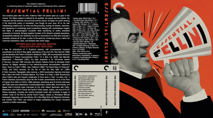 Click to view full size image
==============
Essential Fellini (1950-1987) Part 2 Custom Blu-ray Cover
- 14 films + 1 document
- 4 boxes numbered from 1 to 4
- Use of a single box
by removing the number on the edge.
Essential Fellini (1950-1987) Part 2 Custom Blu-ray Cover
- 14 films + 1 document
- 4 boxes numbered from 1 to 4
- Use of a single box
by removing the number on the edge.