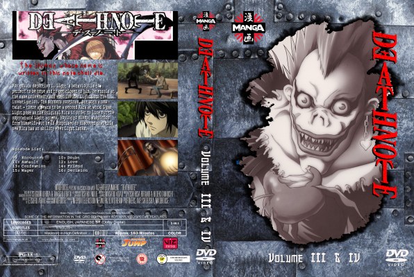 Click to view full size image
==============
Deathnote Volume 3 & 4 Custom DVD Cover
Custom cover for Deathnote Volume 3 and 4.
Keywords: Death Note Deathnote Volume 3 & 4 Custom DVD Cover
Custom cover for Deathnote Volume 3 and 4.
Keywords: Death Note